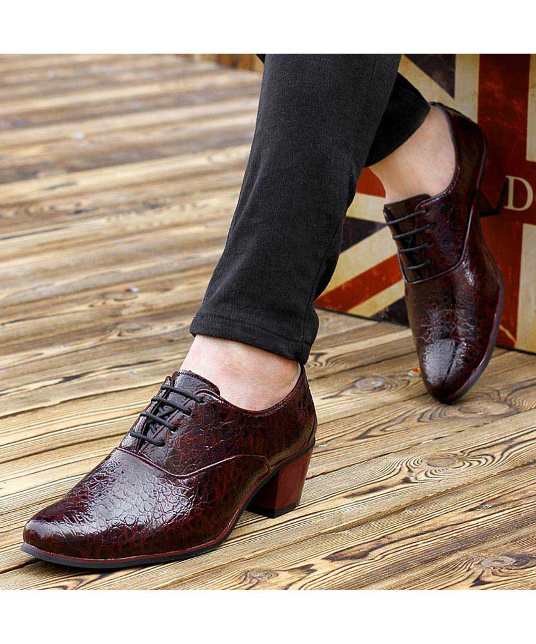 Red leather oxford dress shoe crocodile skin pattern | Mens dress shoes ...