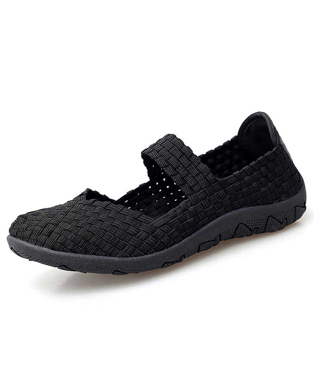 Black check weave low cut slip on shoe 