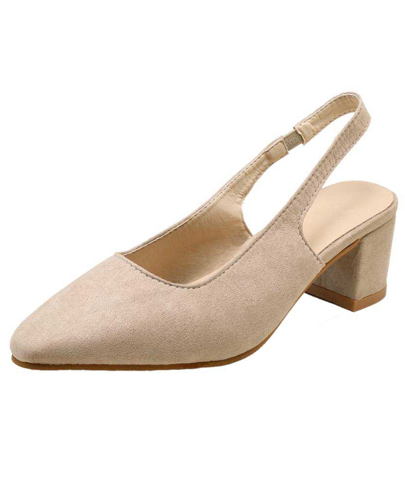 Beige low cut plain slip on slingback 