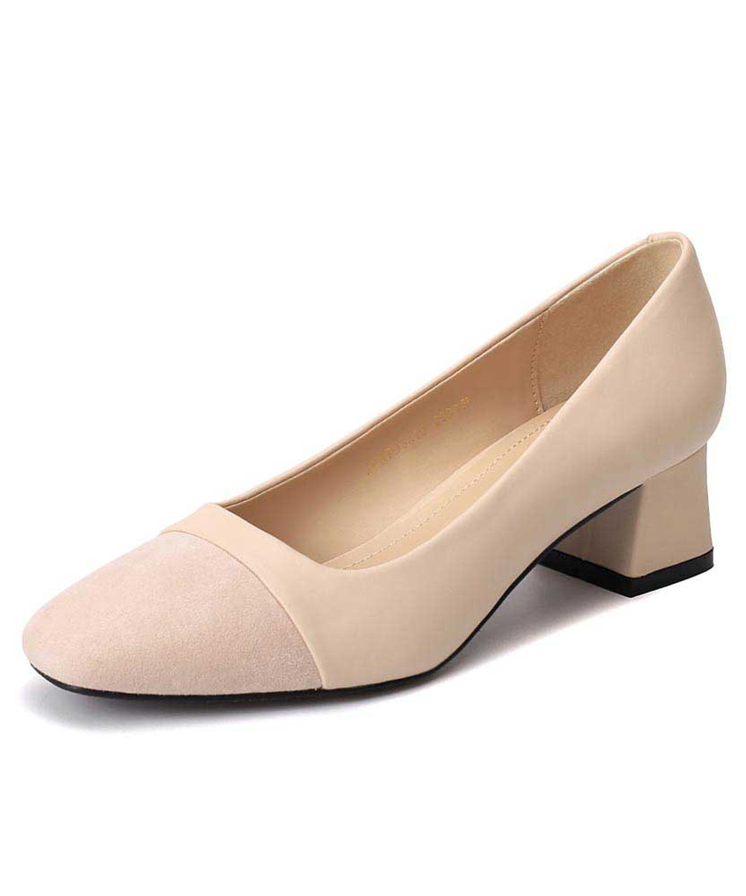 Women's Low Heels Suede Leather Block Casual Square Toe Slip On Chunky  Pumps Shoes 1.5 Inch