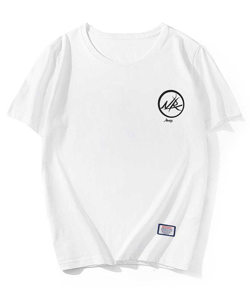 White short sleeve t shirt with circle letter pattern | Mens t-shirts ...