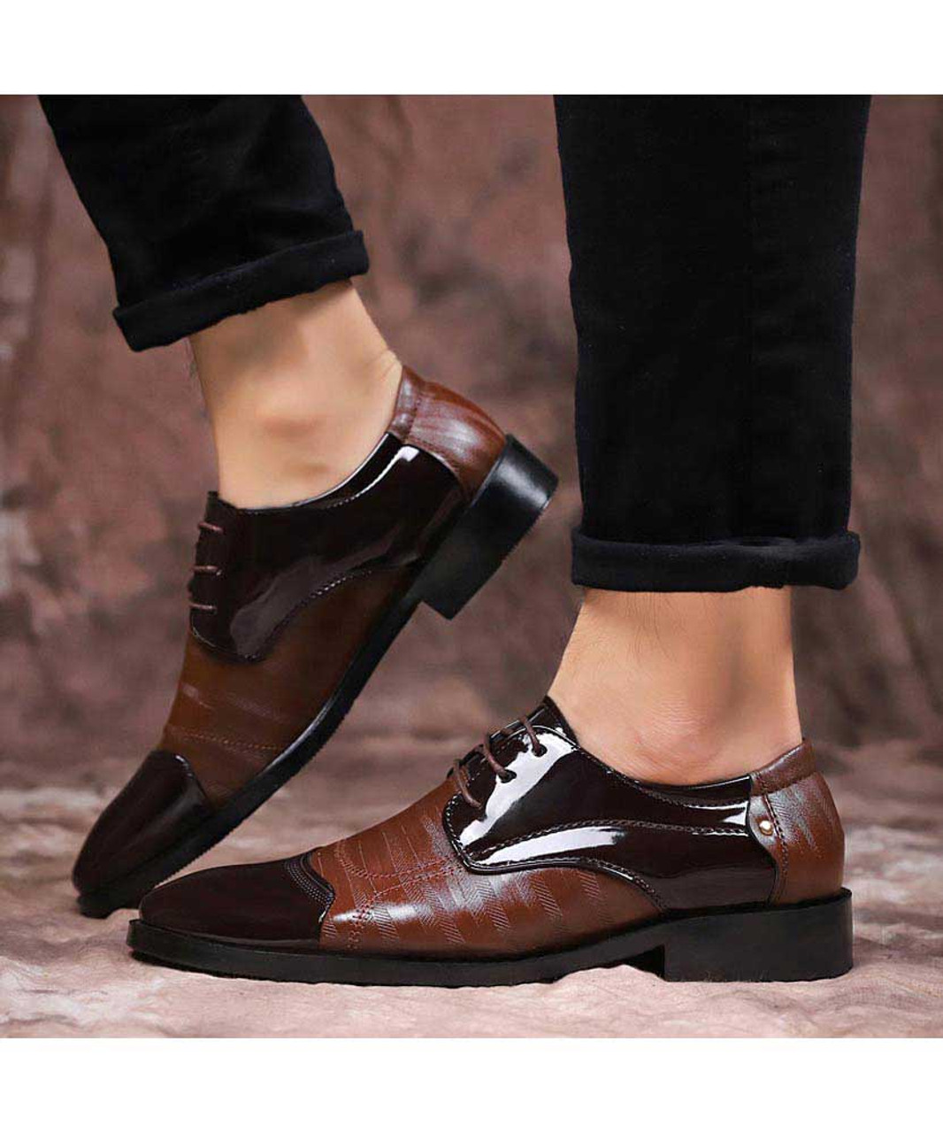Brown stripe texture leather derby dress shoe | Mens dress shoes online ...