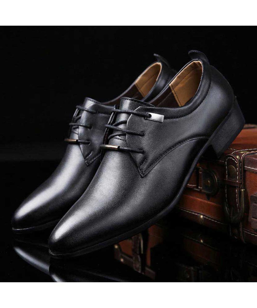 Black urban leather derby dress shoe point toe | Mens dress shoes ...