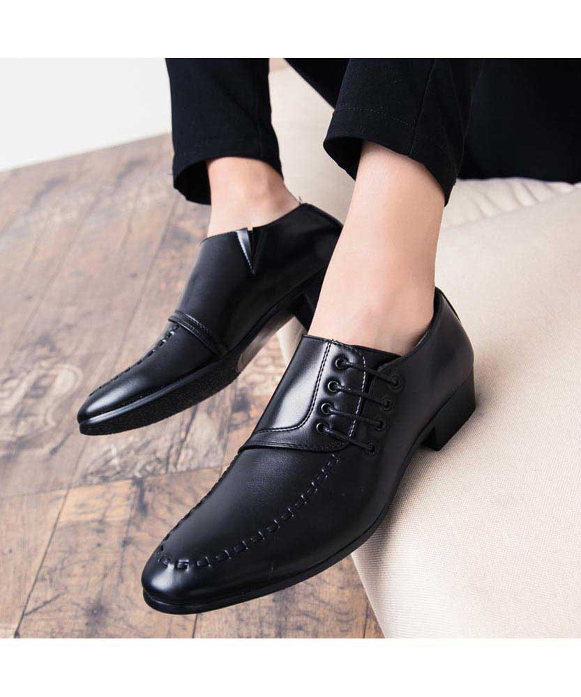 Black lace up from side leather dress shoe Mens dress shoes online 1779MS