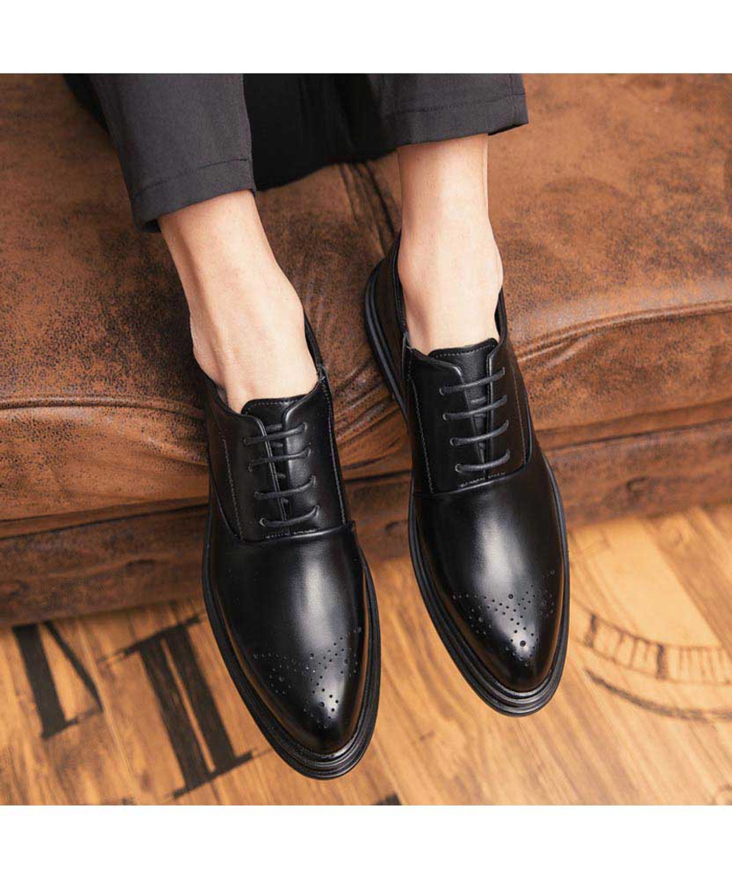 Black retro brogue oxford leather dress shoe | Mens dress shoes online ...