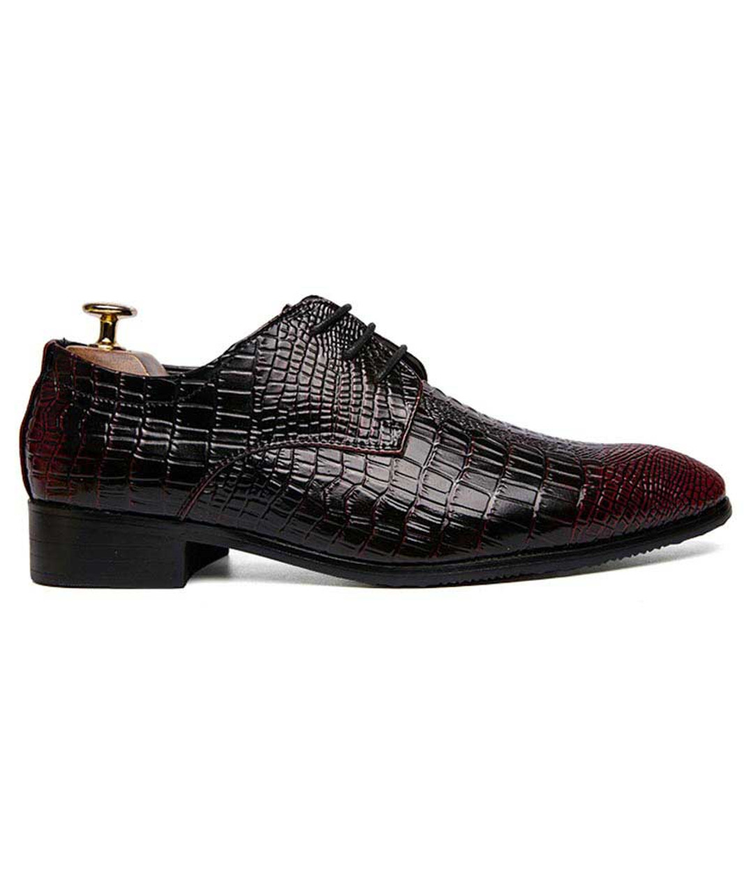 Black red crocodile skin pattern leather derby dress shoe