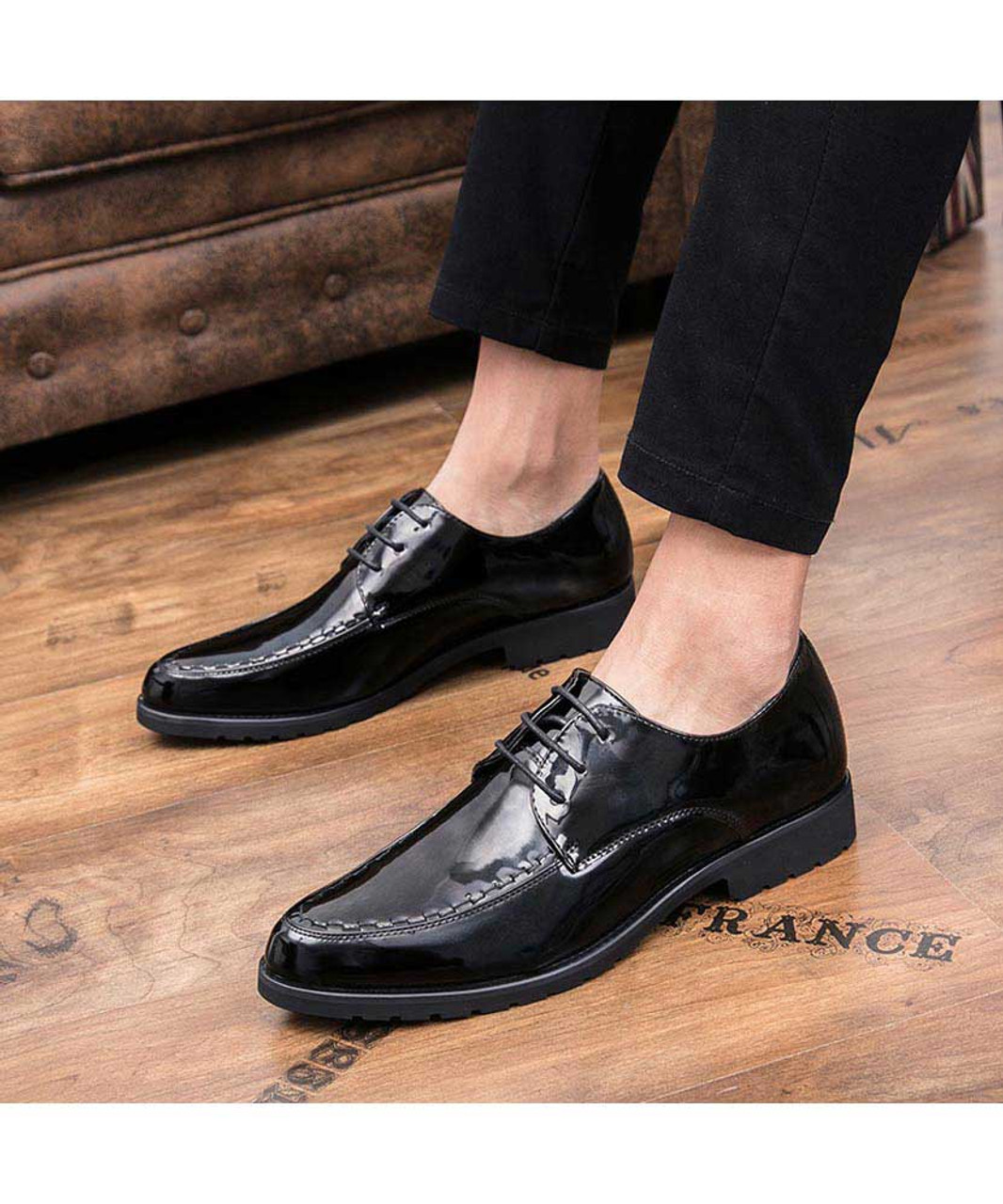 Black patent leather derby dress shoe point toe | Mens dress shoes ...