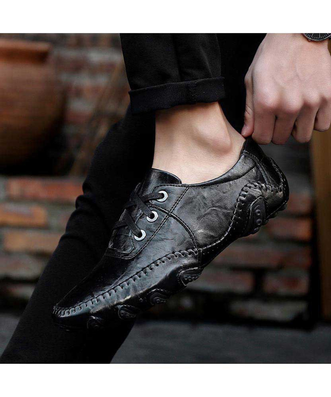 Black sew oxford style leather lace up shoe | Mens lace ups online 1799MS