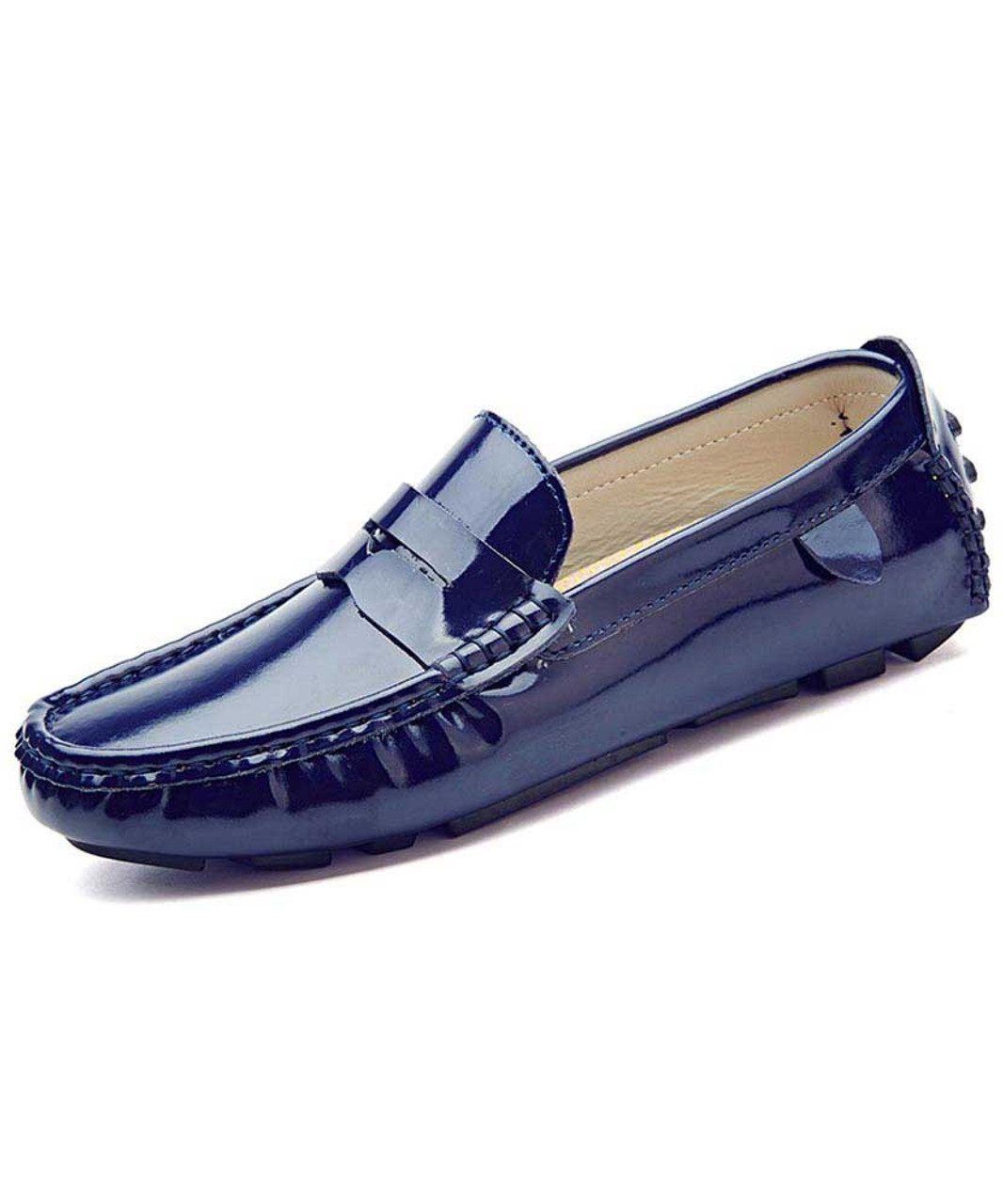 blue leather penny loafers