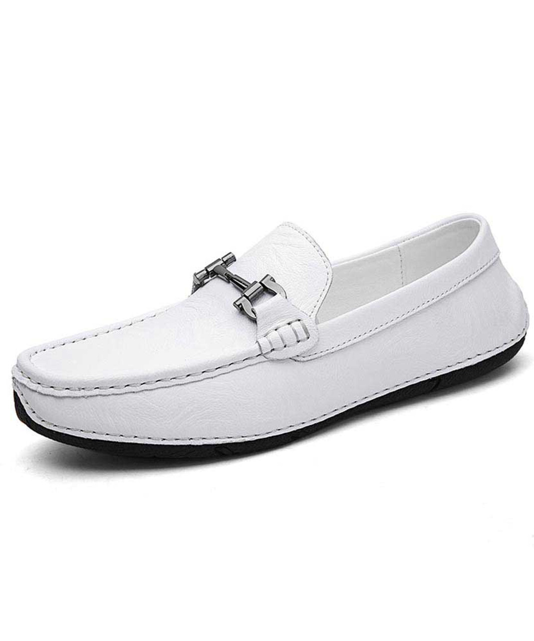 mens white leather slip on loafers