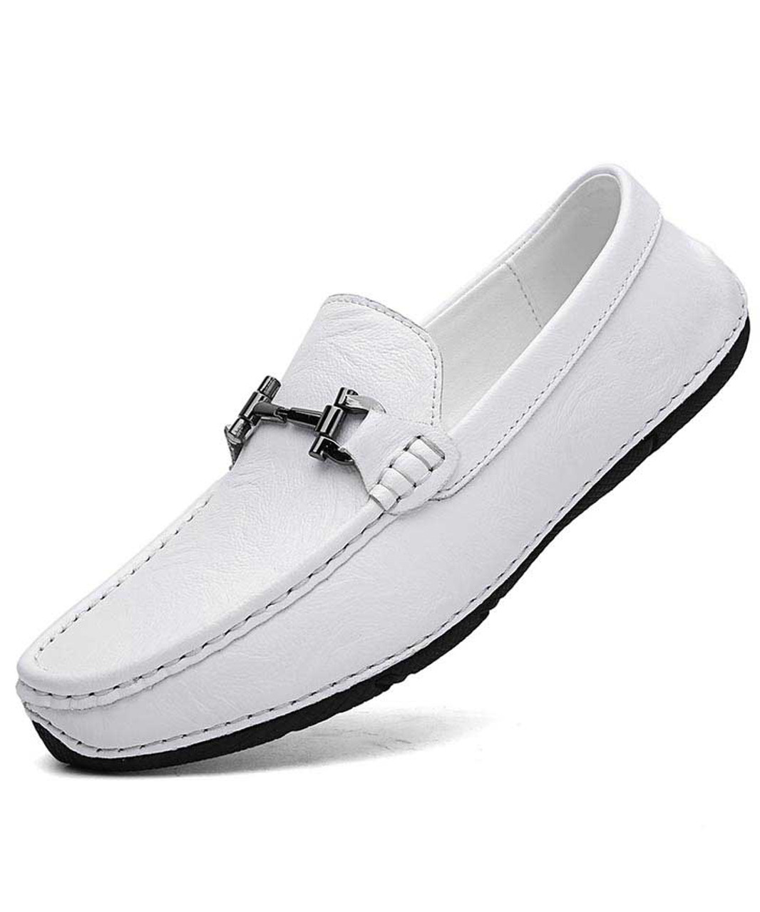 White metal buckle leather slip on loafer | Mens shoe loafers online 1856MS