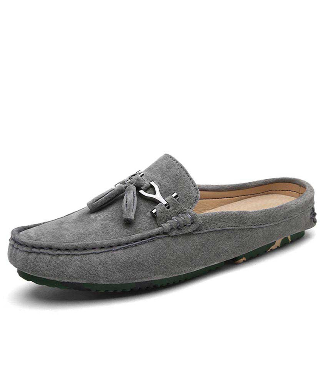 mens grey leather slip on shoes