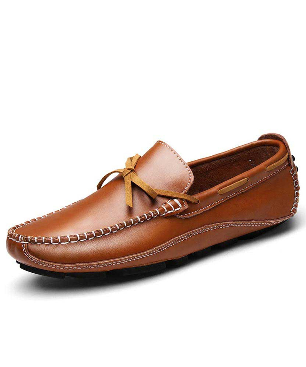 mens brown leather slip on shoes