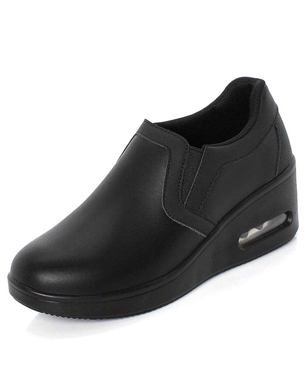 Black plain thread leather slip on shoe 