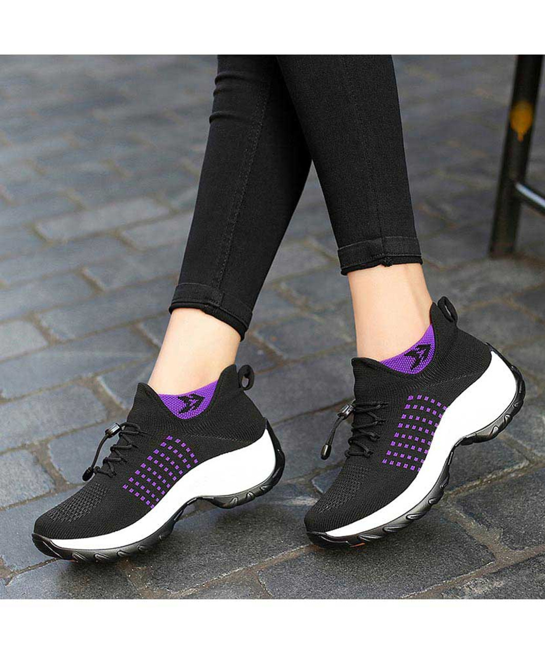 Black pattern double rocker bottom shoe sneaker | Womens rocker shoes ...