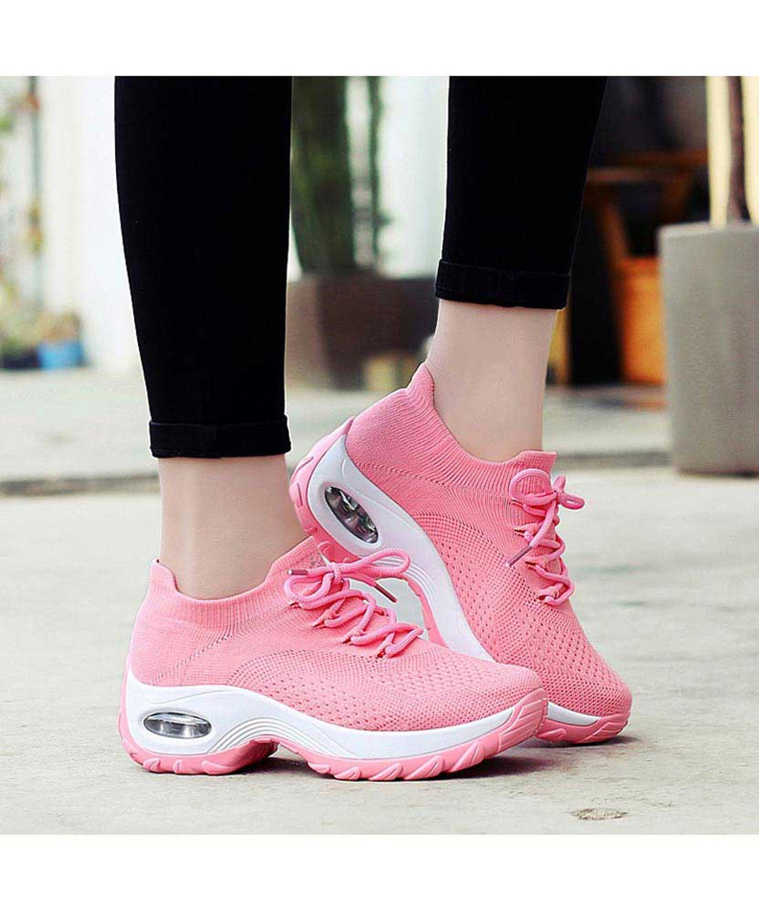 Pink sock like entry double rocker bottom shoe sneaker | Womens rocker ...
