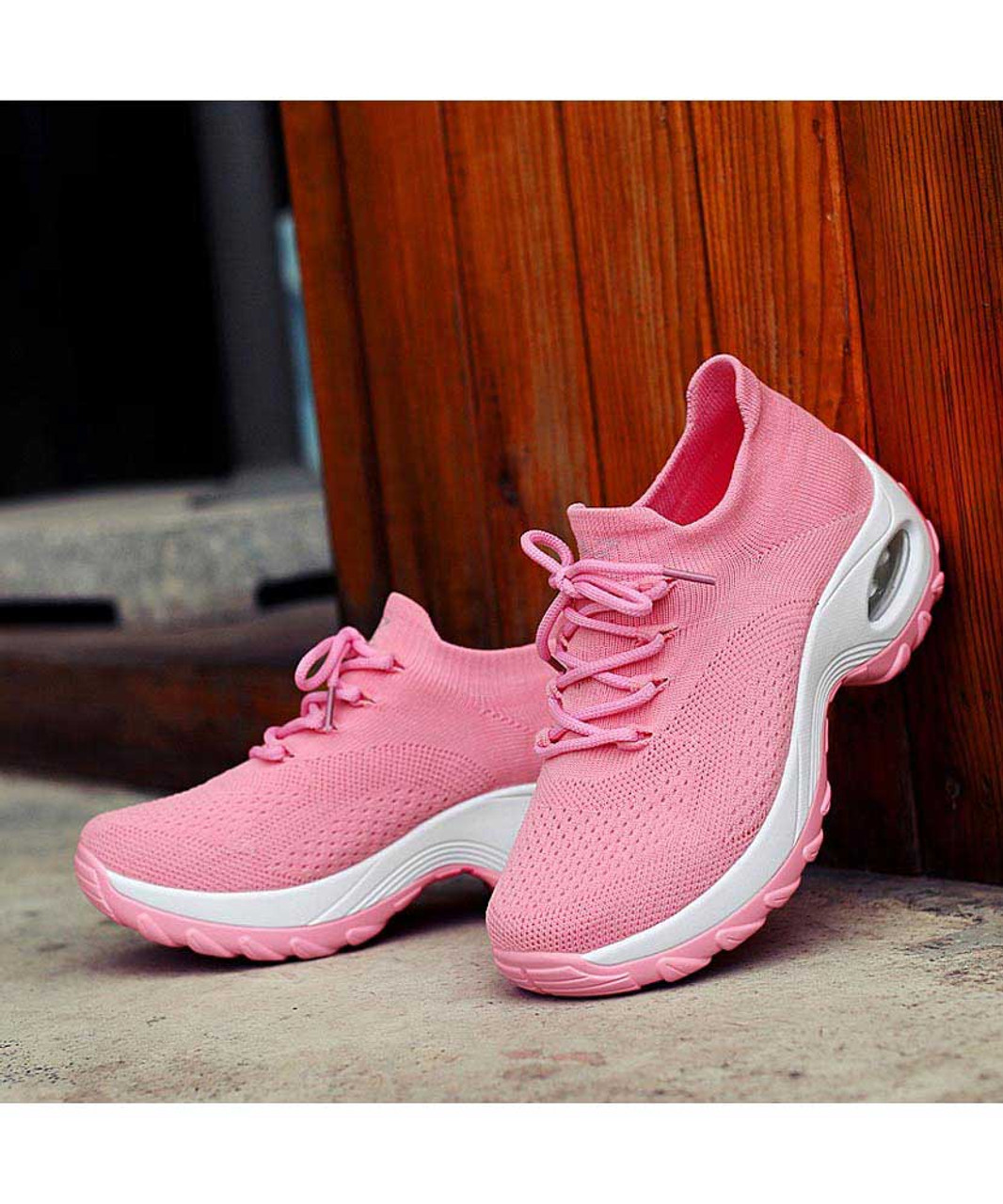 Pink sock like entry double rocker bottom shoe sneaker | Womens rocker ...
