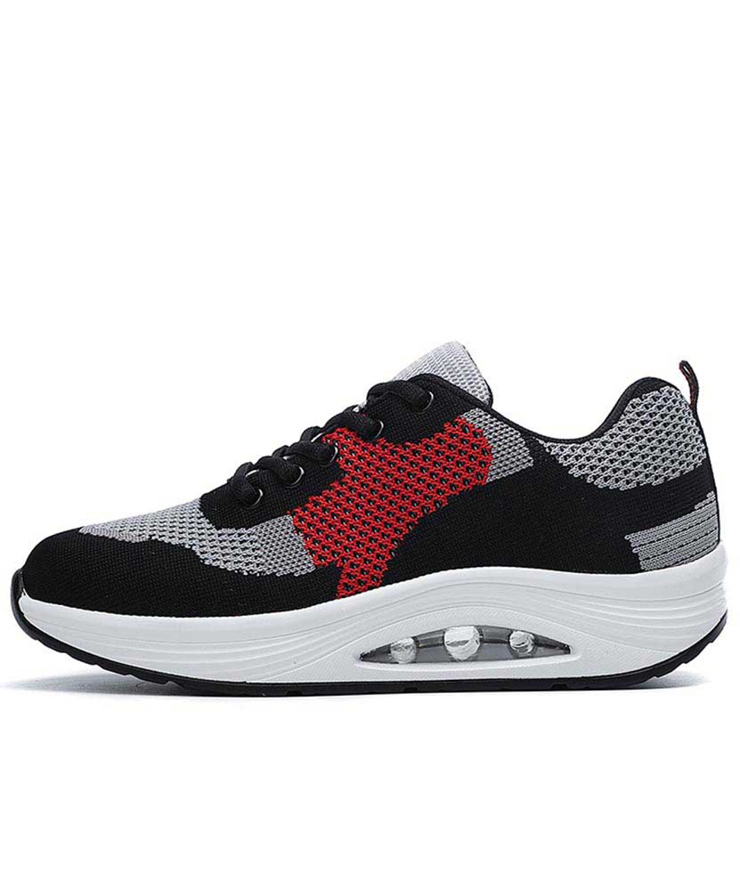 Black red flyknit rocker bottom shoe sneaker | Womens rocker shoes ...