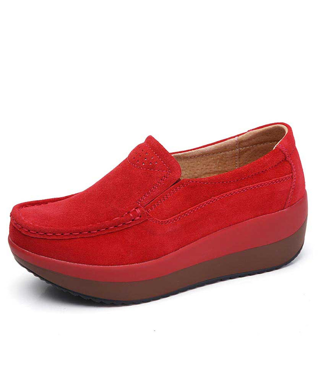 ladies red suede loafers