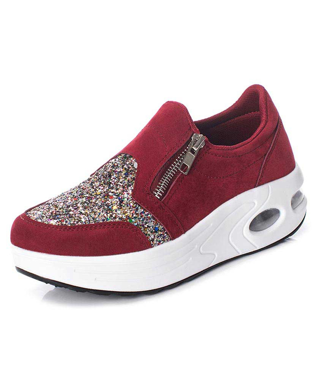 women's red leather sneakers