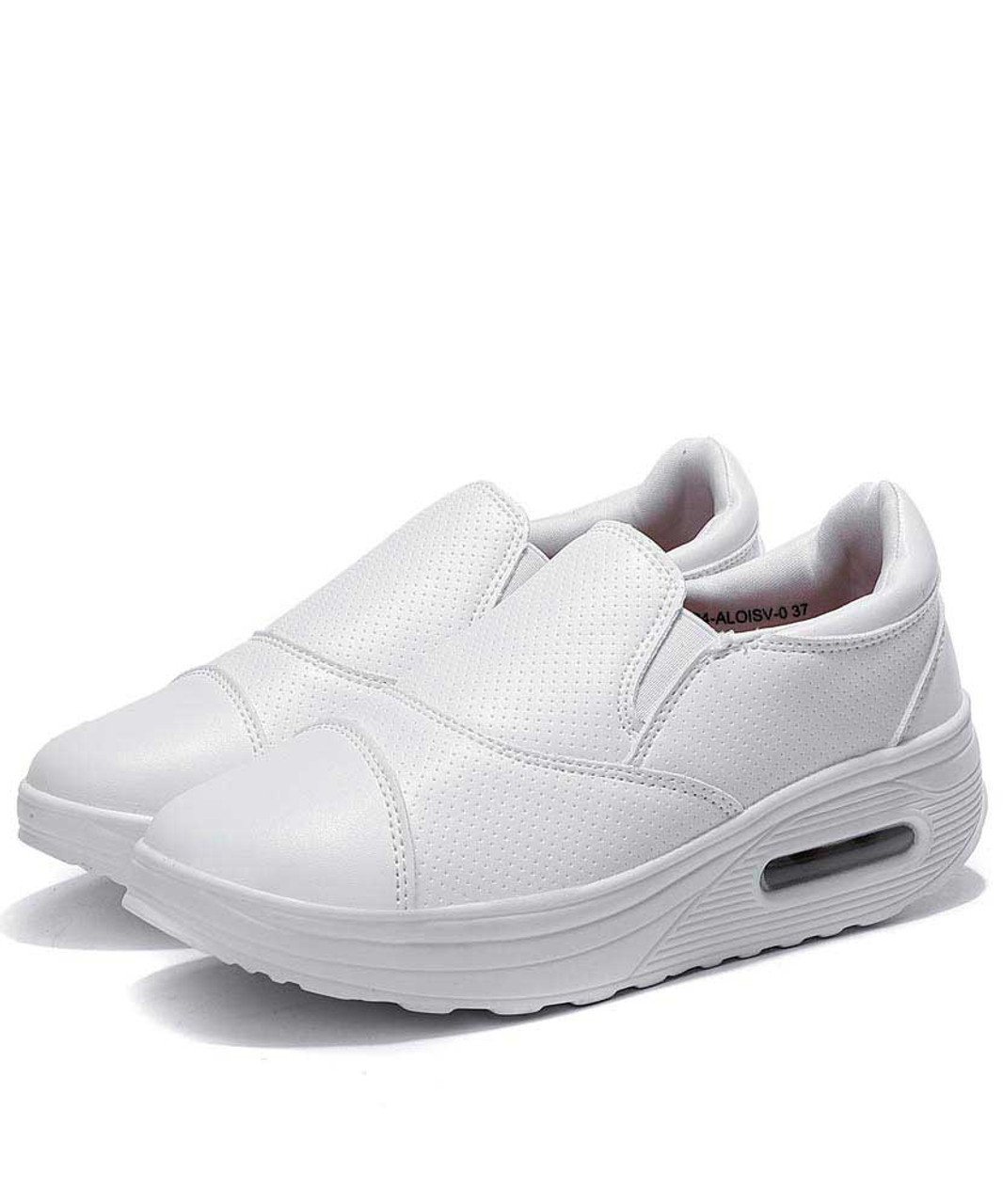 White slip on rocker bottom shoe sneaker in plain | Womens rocker shoes ...