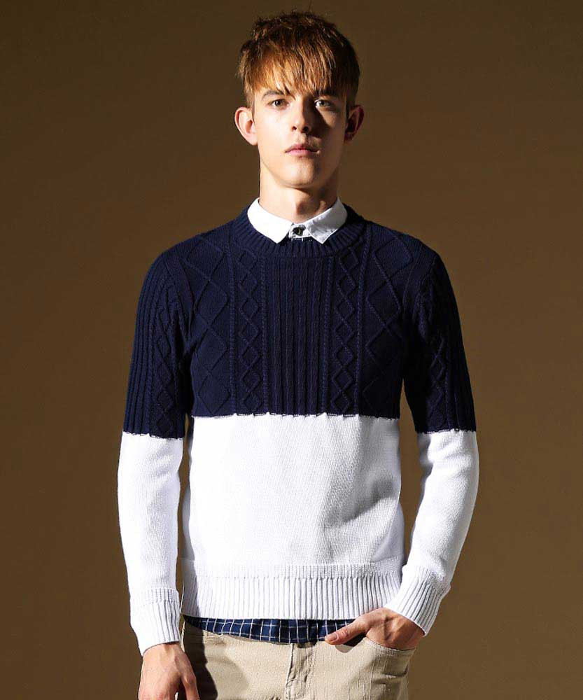 Blue white contrast long sleeve sweater 
