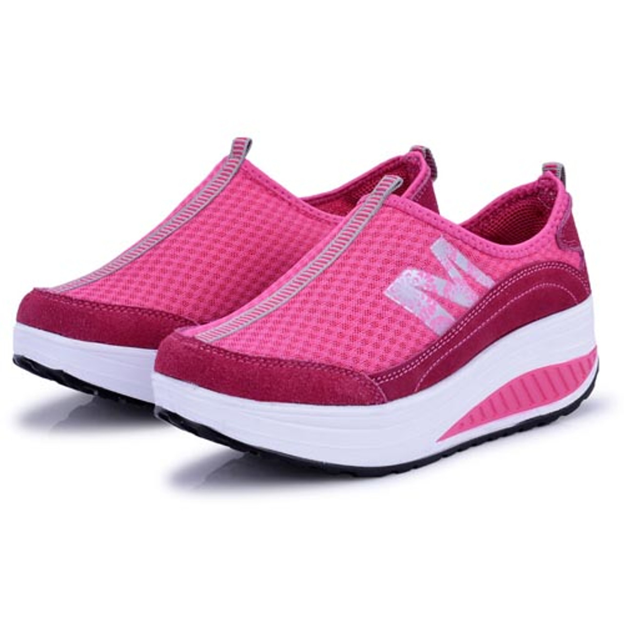 M letter pattern pink leather rocker bottom shoe sneaker | Womens ...