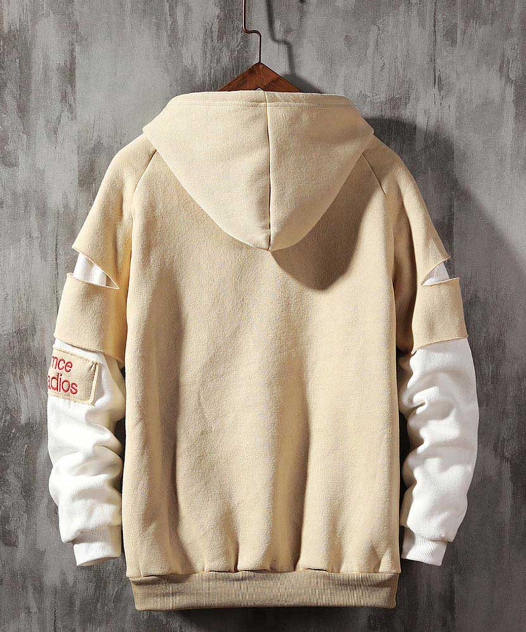 Khaki label pattern shoulder cut out hoodies | Mens hoodies online 1332MCLO