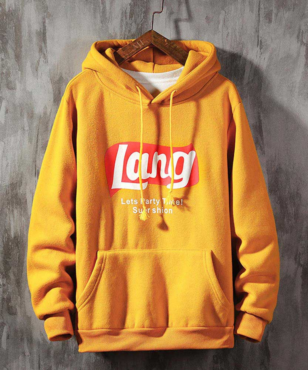 Yellow lets party time print hoodies with pouch pocket | Mens hoodies ...