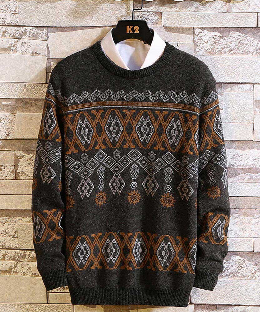 brown patterned jumper