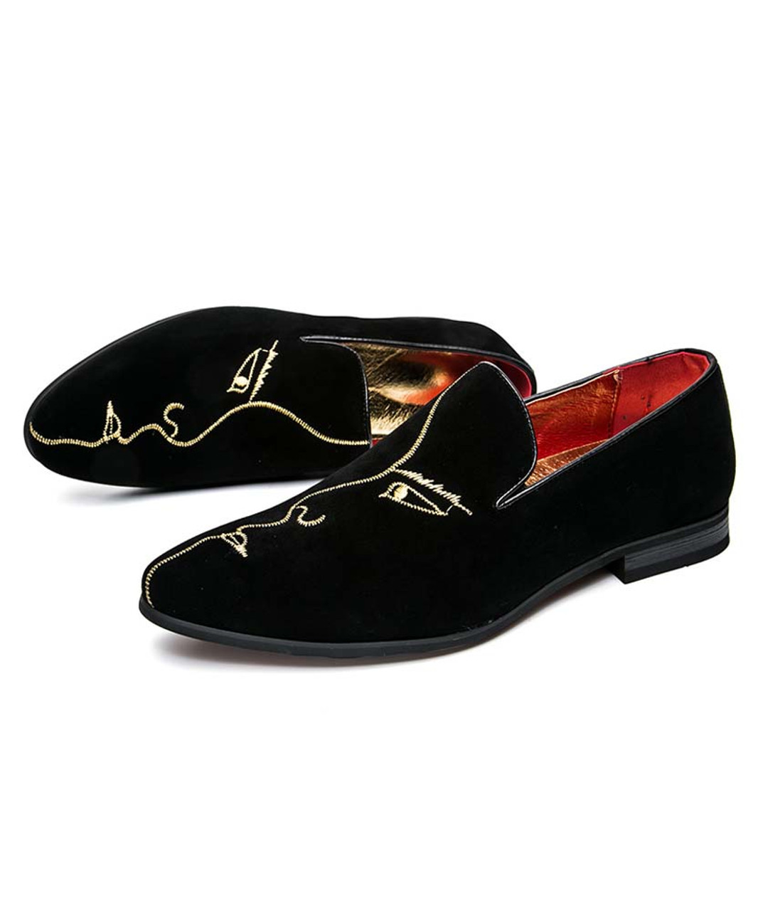 Black suede face sketch pattern slip on dress shoe | Mens dress shoes ...