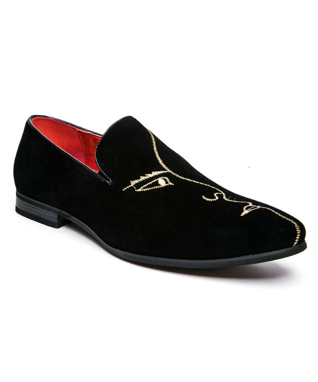 Black suede face sketch pattern slip on dress shoe | Mens dress shoes ...