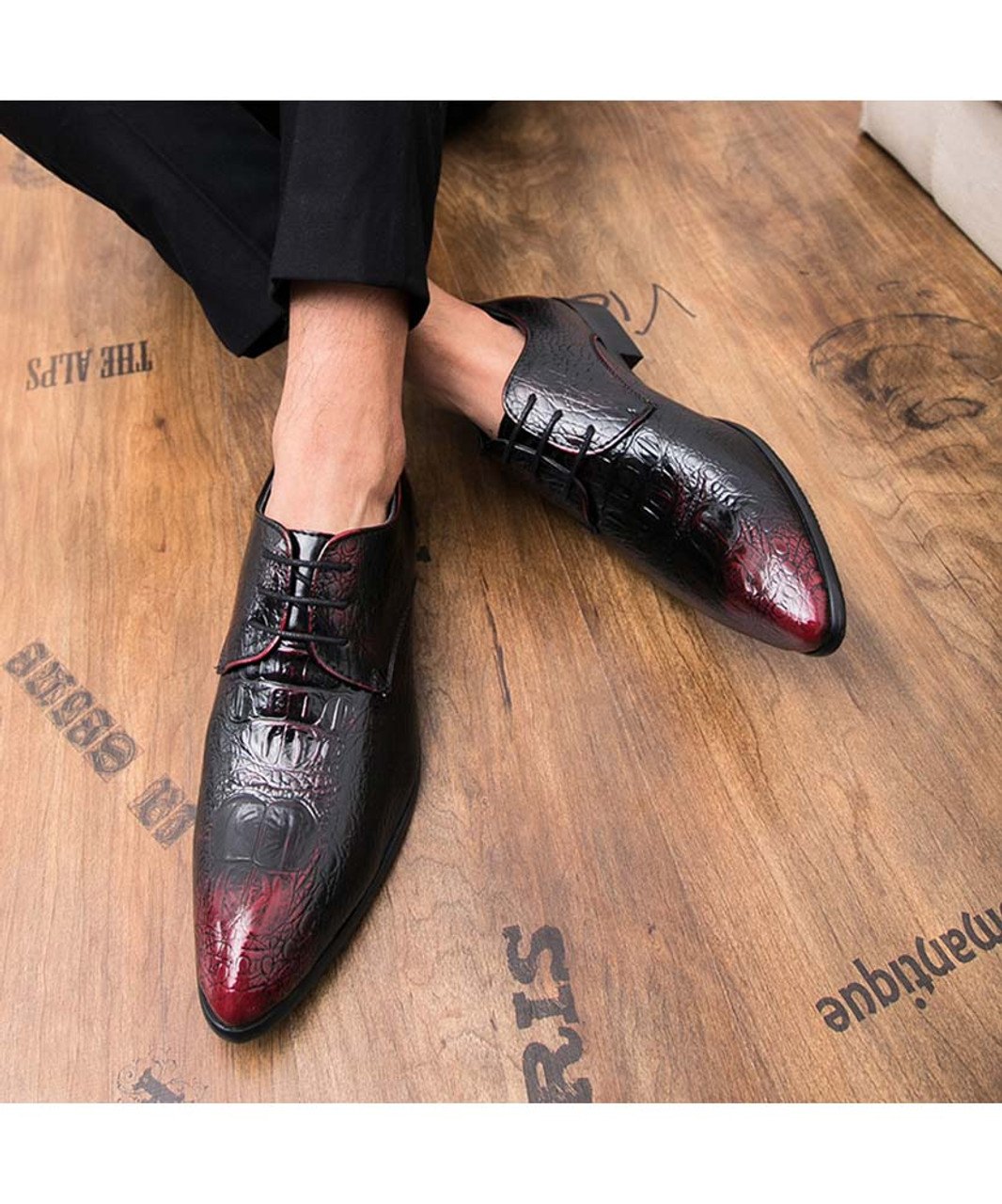 Red crocodile skin pattern leather derby dress shoe | Mens dress shoes ...