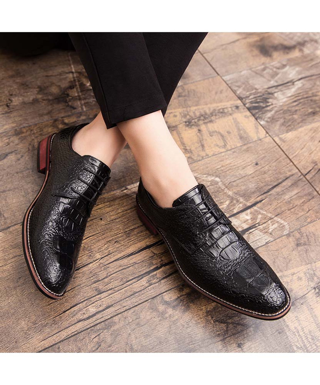 Black croco skin pattern derby dress shoe | Mens dress shoes online 1954MS