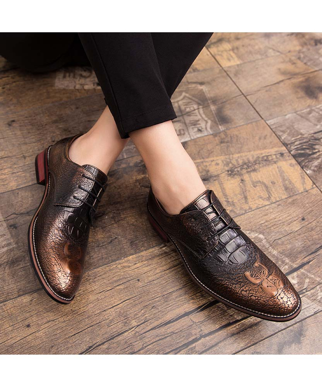 Golden croco skin pattern derby dress shoe | Mens dress shoes online 1954MS
