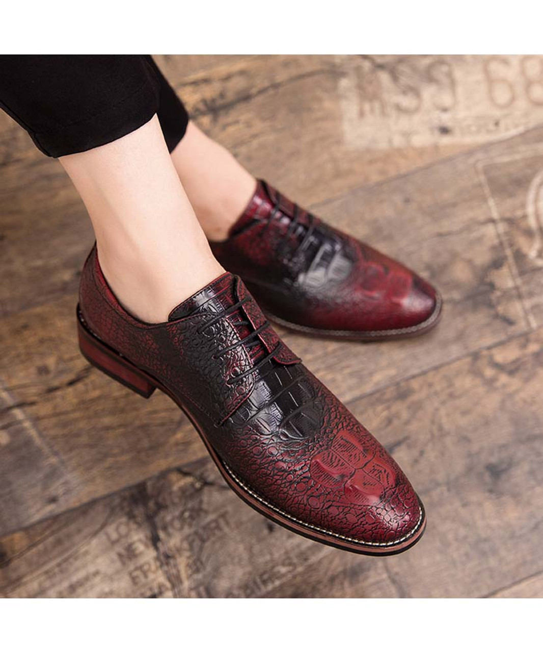 Red croco skin pattern derby dress shoe | Mens dress shoes online 1954MS