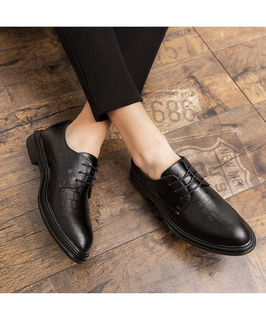 Black check pattern leather derby dress shoe | Mens dress shoes online ...