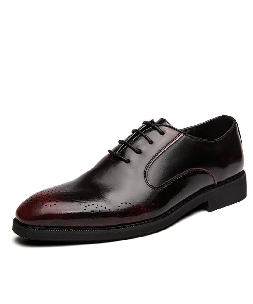 Red Retro Brogue V Style Oxford Leather Dress Shoe Mens Dress