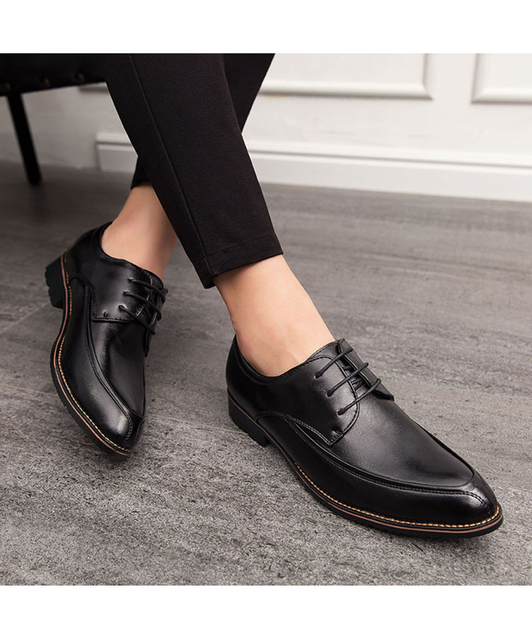 Black sewed style leather derby dress shoe | Mens dress shoes online 1960MS