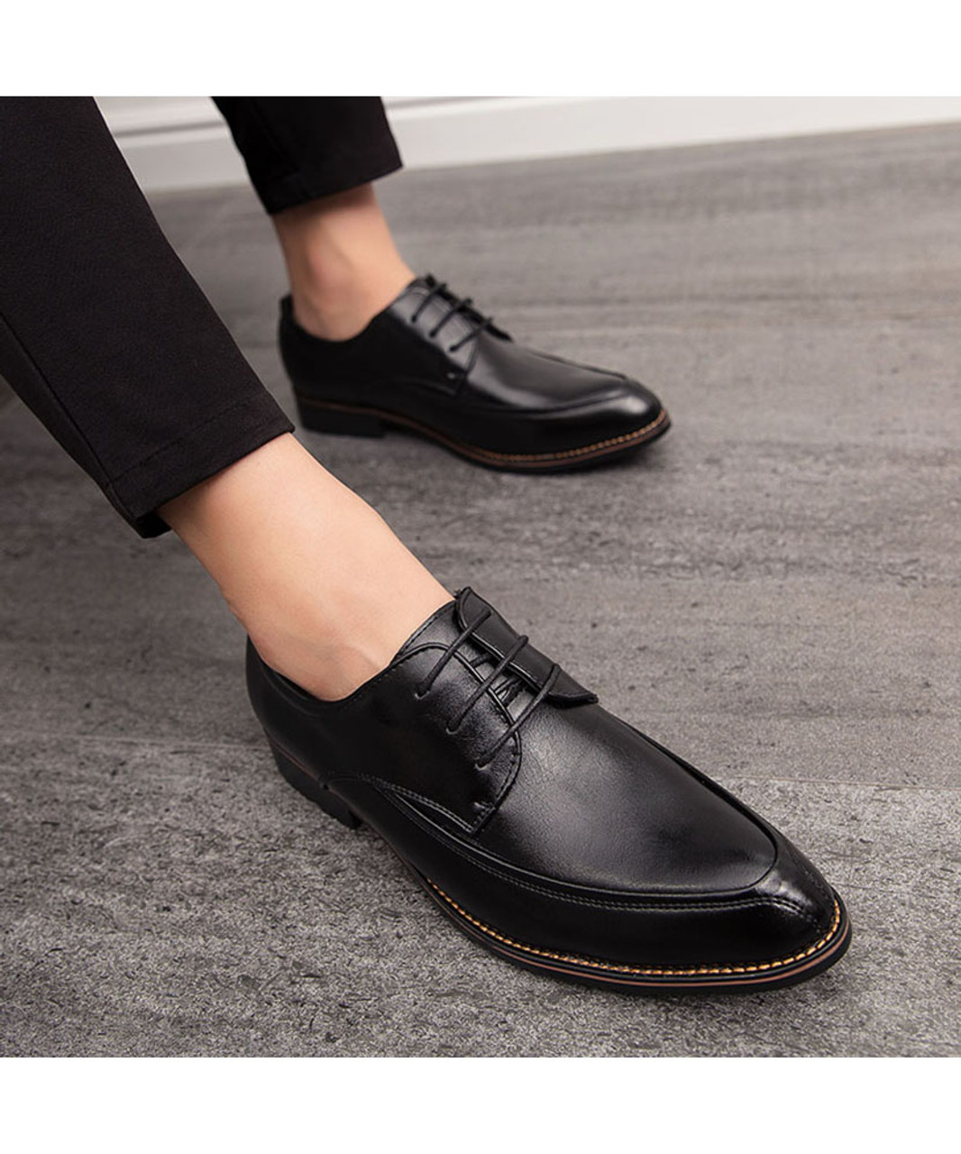 Black sewed style leather derby dress shoe | Mens dress shoes online 1960MS