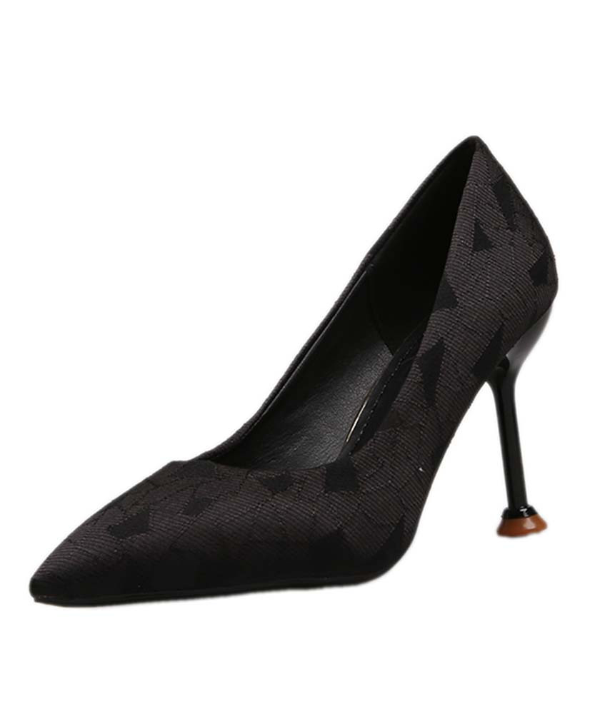 Black mix pattern shapes heel dress 