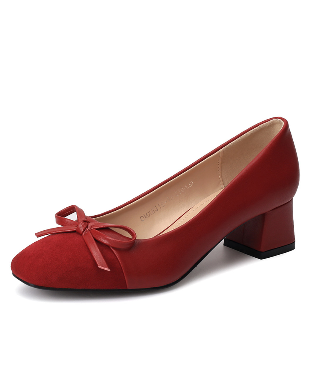Red bow tie n vamp slip on thick heel dress shoe | Womens heel dress ...