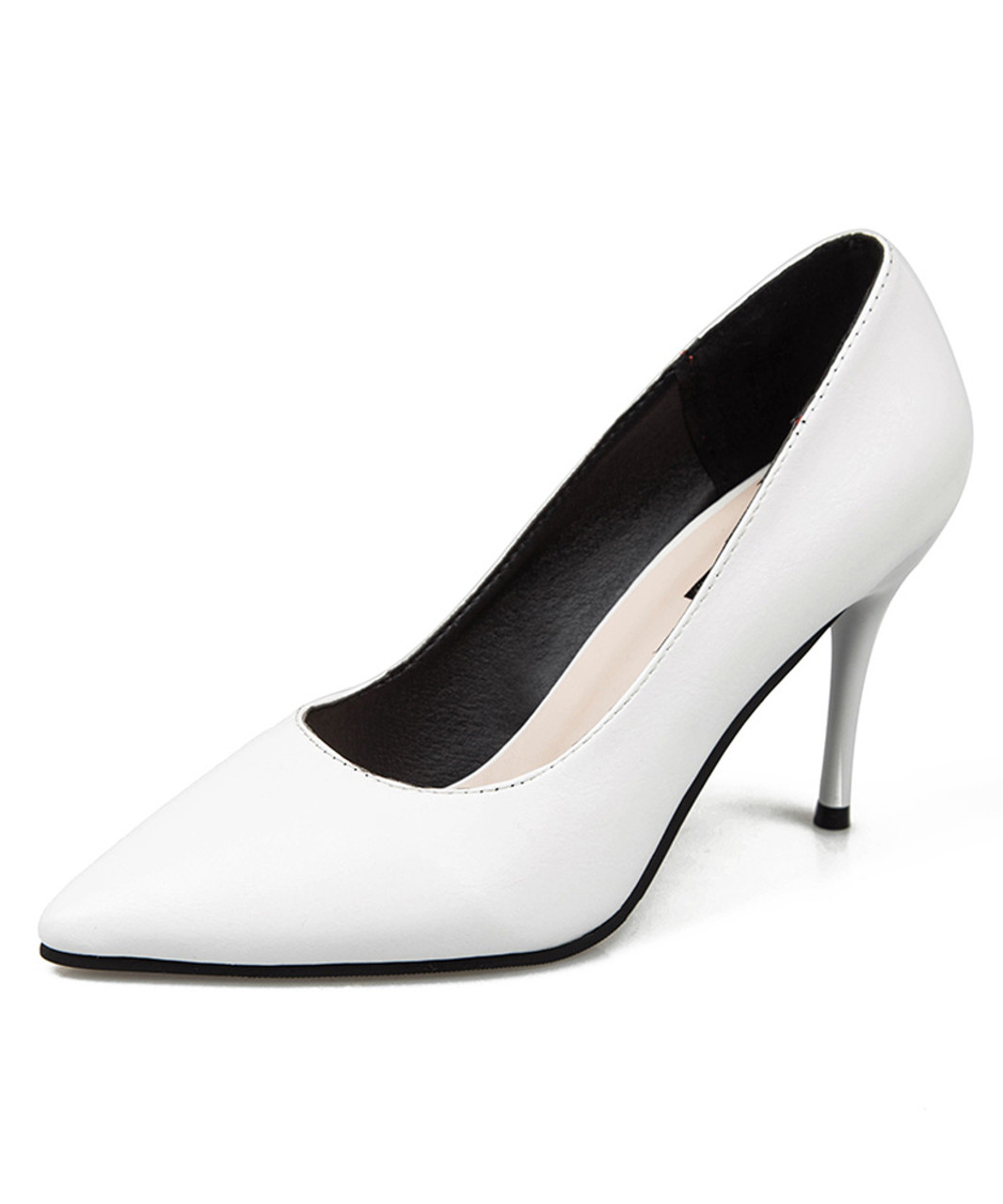 White point toe slip on high heel dress shoe in plain | Womens heel ...