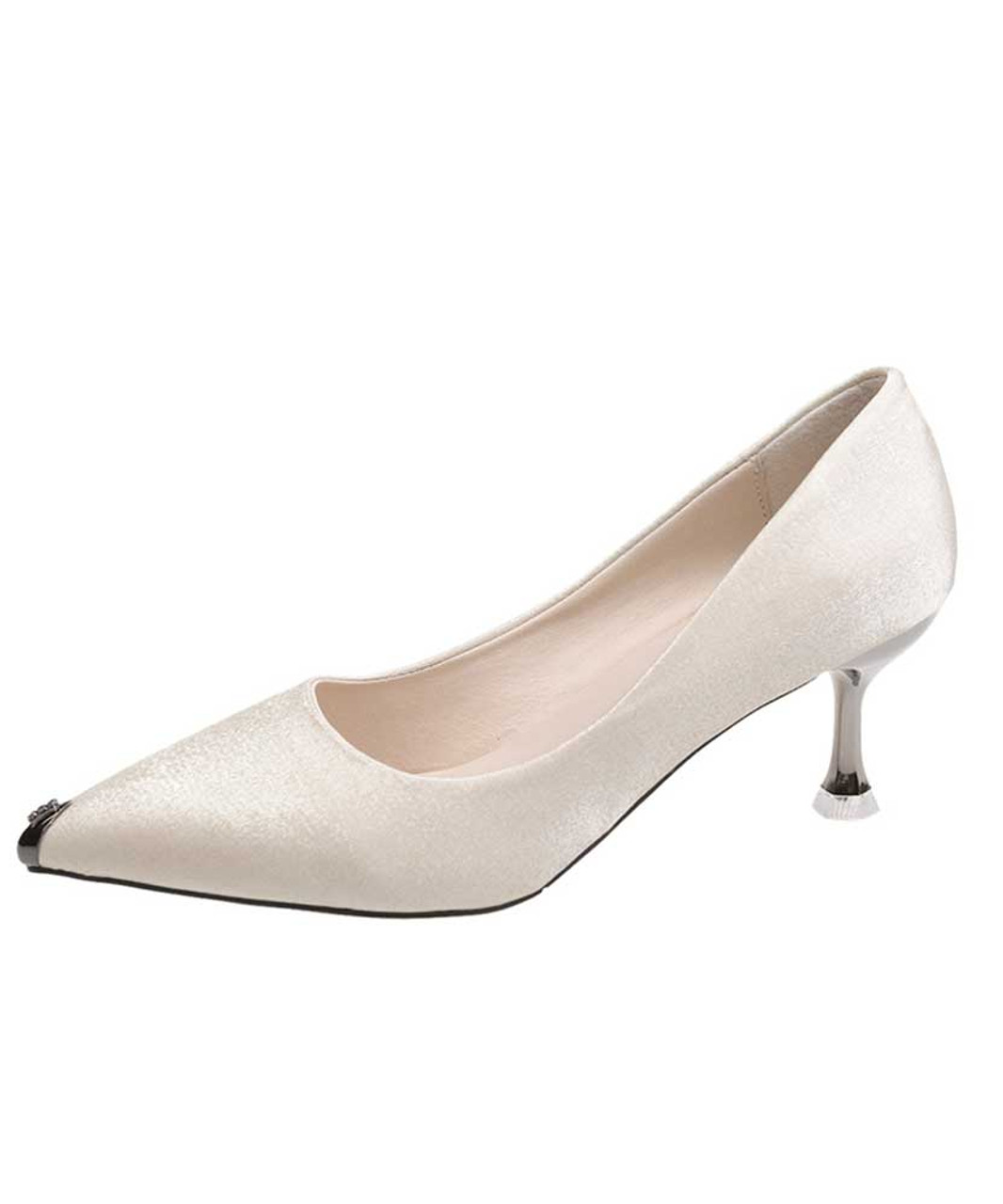 Beige metal toe front heel slip on 