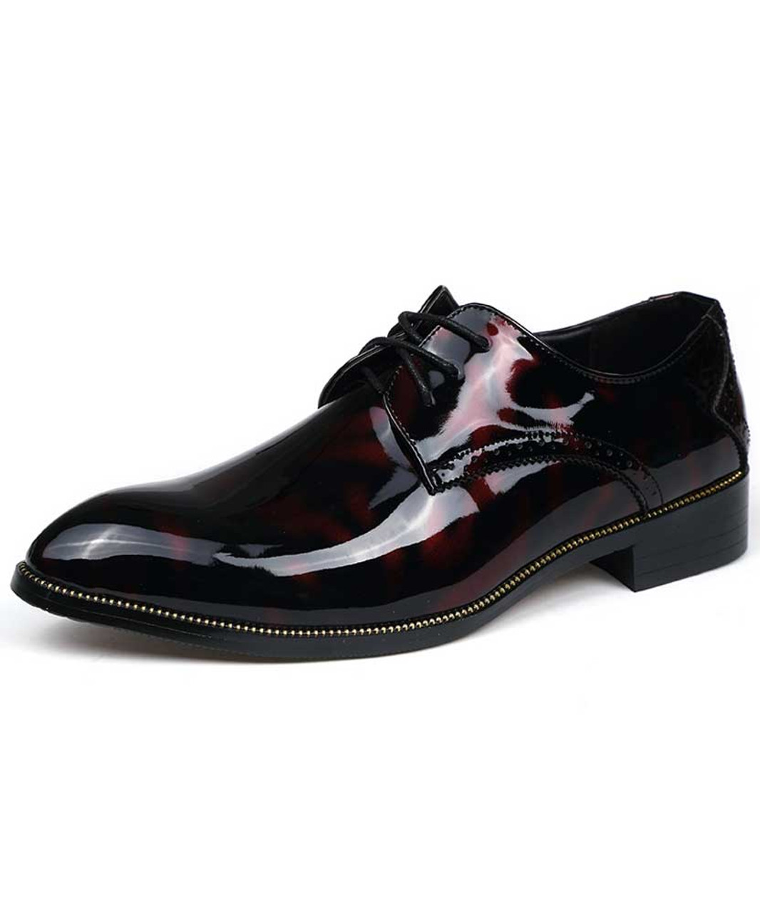 Claret red brogue patent leather derby dress shoe | Mens dress shoes ...