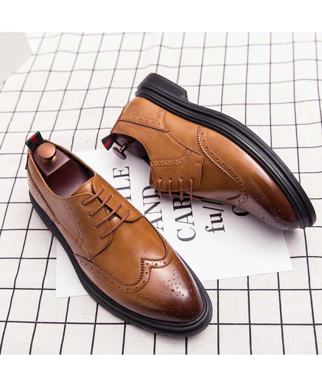 Brown retro brogue leather derby dress shoe | Mens dress shoes online ...