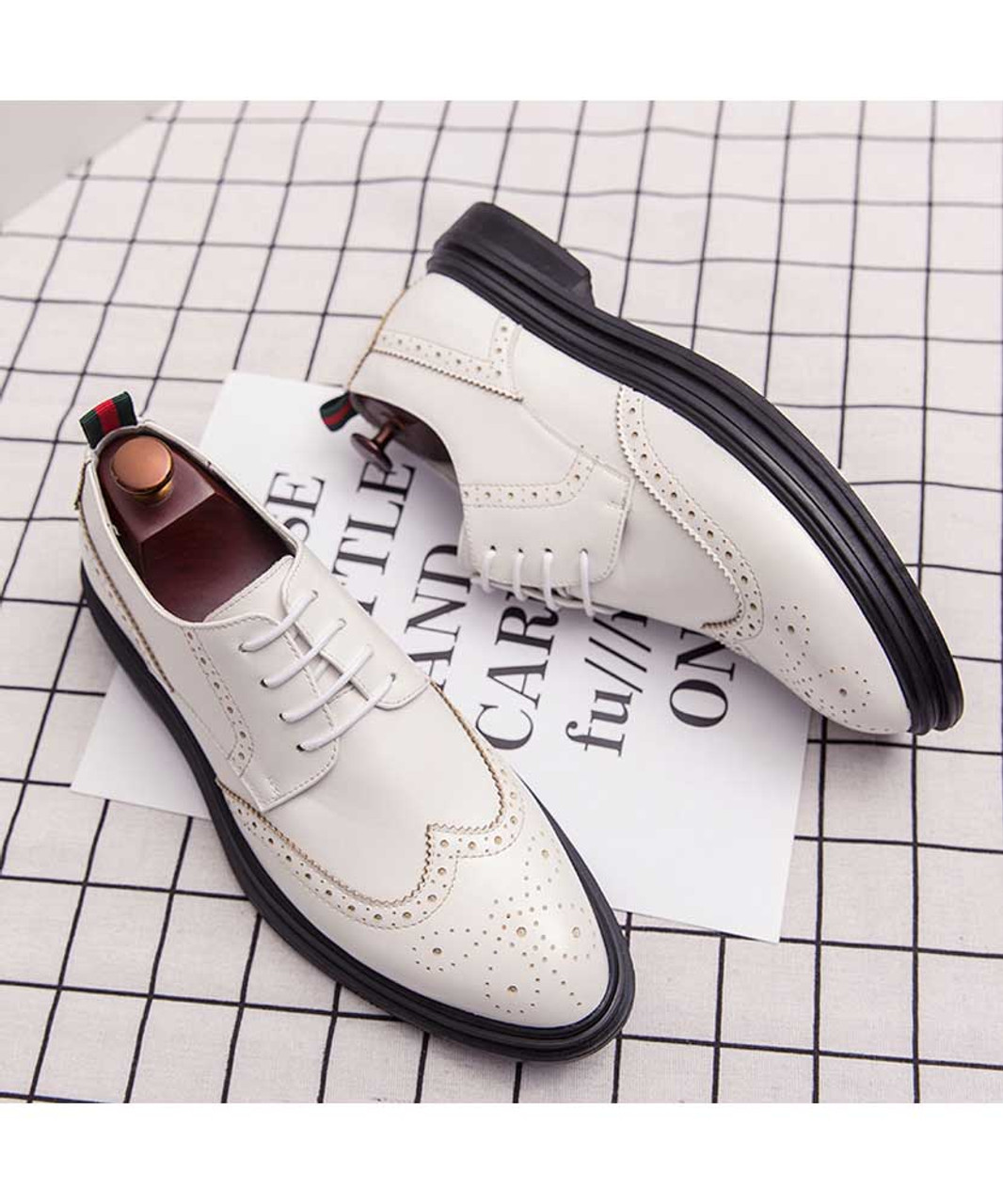 White retro brogue leather derby dress shoe | Mens dress shoes online ...