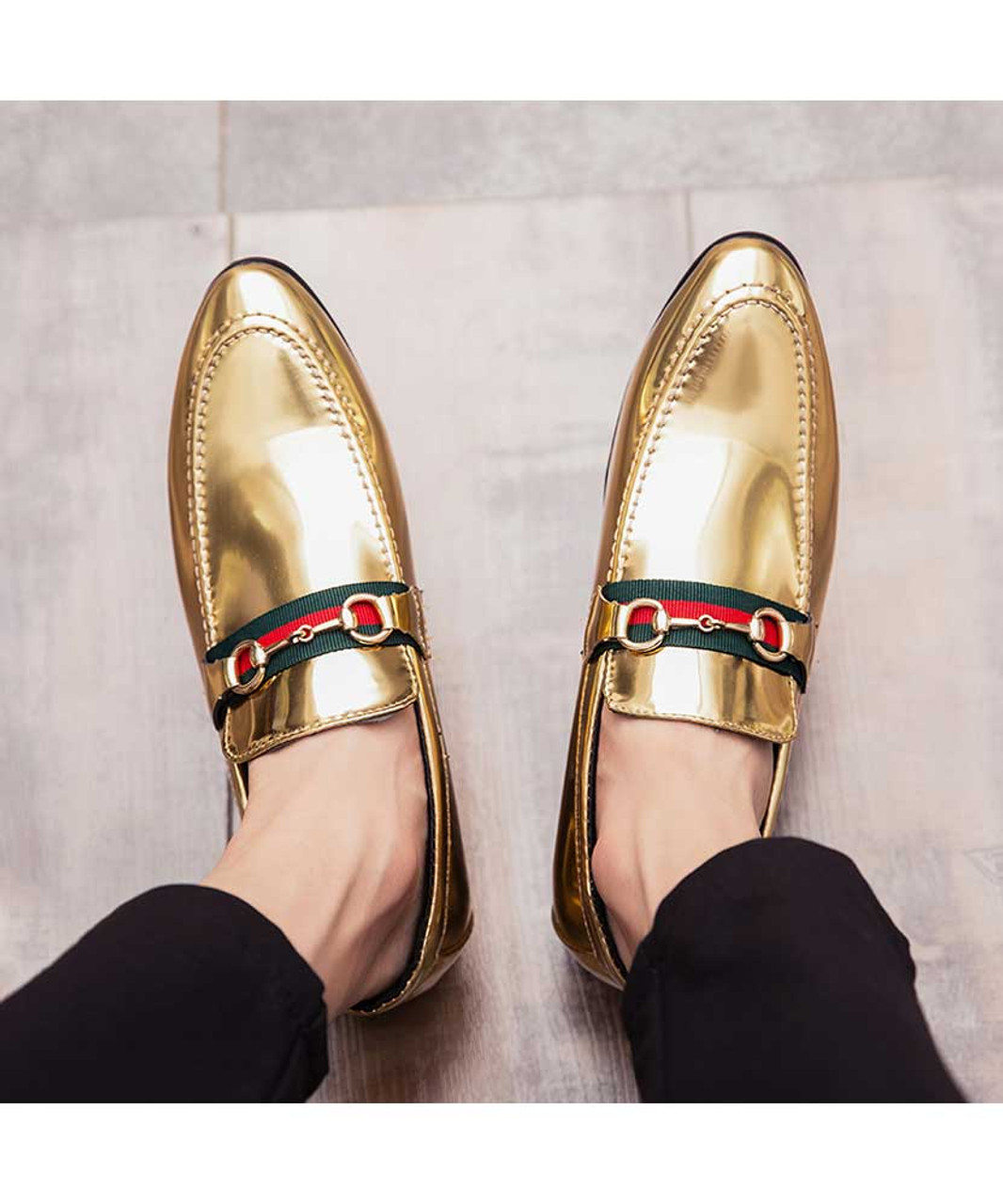 Golden buckle color strap slip on dress shoe | Mens dress shoes online ...