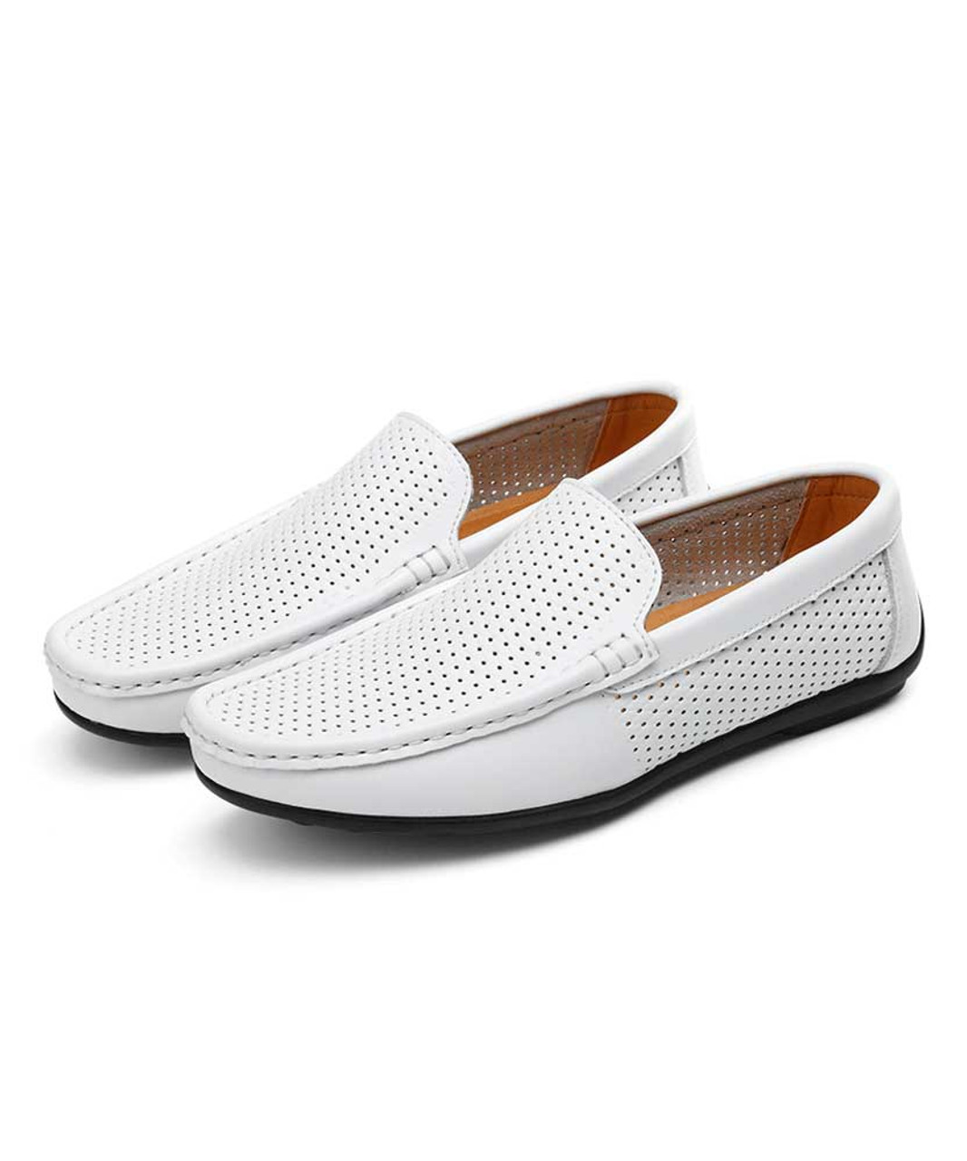 White hollow out leather slip on shoe loafer | Mens shoe loafers online ...