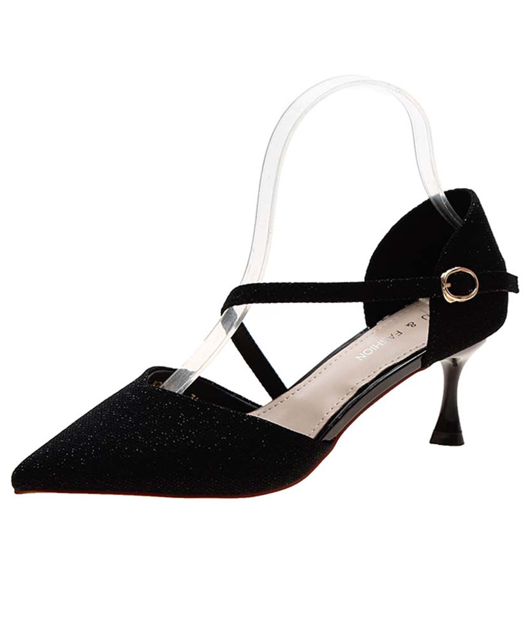 black mid heel ankle strap shoes